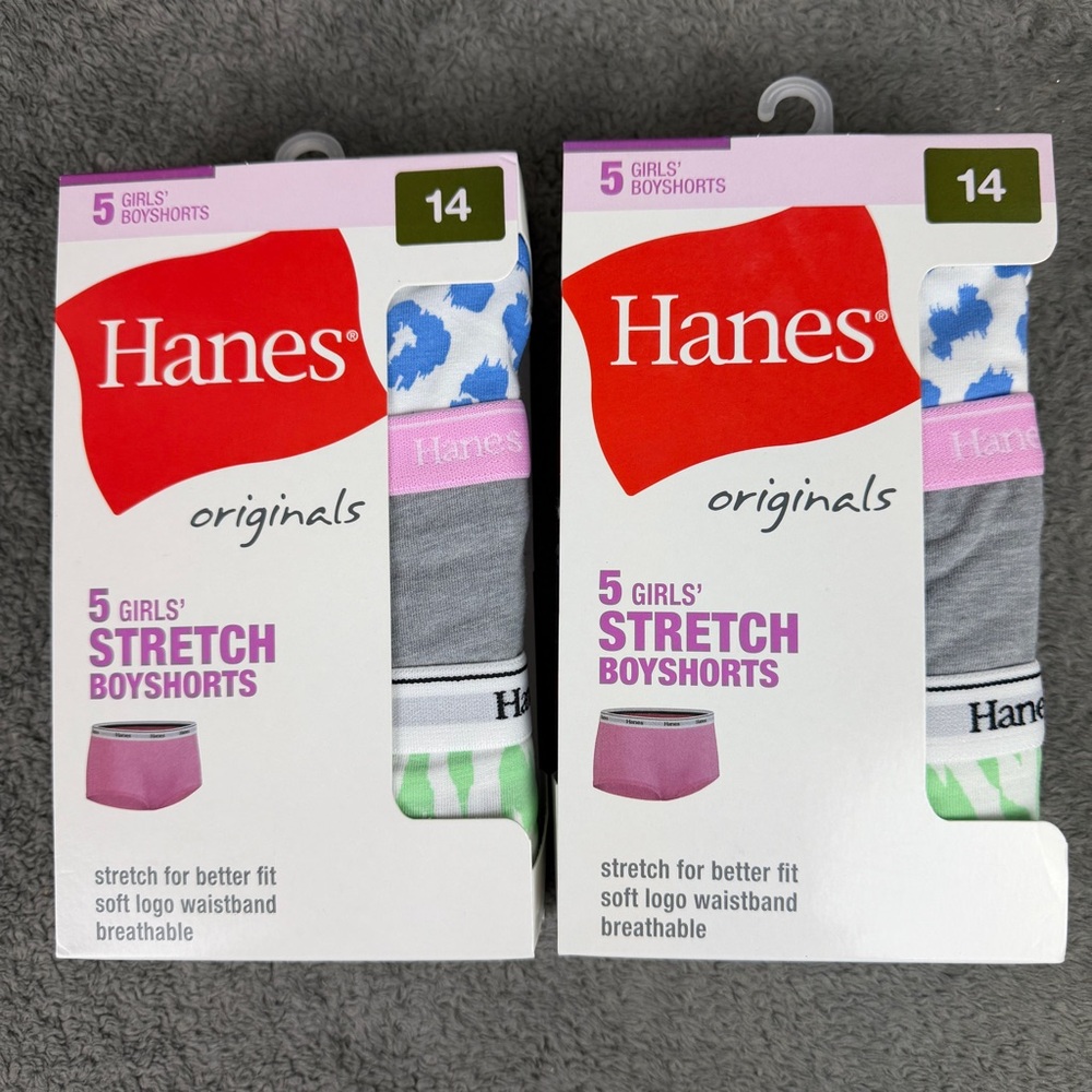 Hanes Girls' Originals Cotton Stretch Boyshort, (2) 5-Packs Size 14 Multicolor